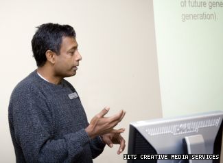 Pragasen Pillay speaks at the Faculty Showcase in the LB building on Saturday, Jan. 25.